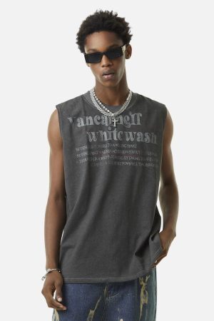 Concert Outfit Heavy Worker Washed And Broken Retro Font Vest