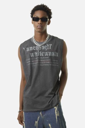 Concert Outfit Heavy Worker Washed And Broken Retro Font Vest