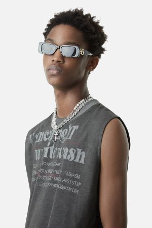 Concert Outfit Heavy Worker Washed And Broken Retro Font Vest