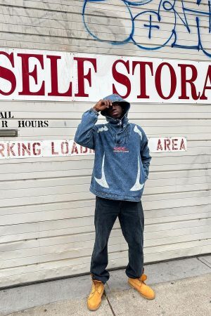 Concert Outfit High-Neck Hooded Wash Denim Jacket