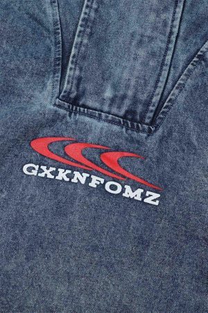 Concert Outfit High-Neck Hooded Wash Denim Jacket