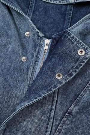 Concert Outfit High-Neck Hooded Wash Denim Jacket