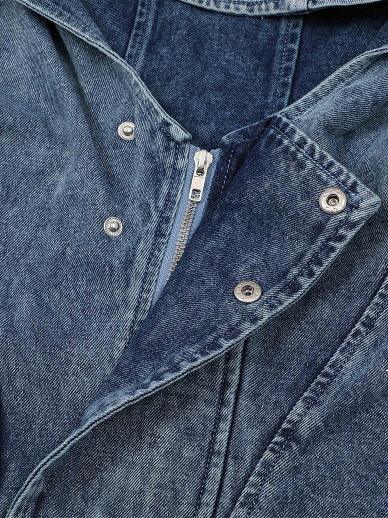 Concert Outfit High-Neck Hooded Wash Denim Jacket Concert Outfit High-Neck Hooded Wash Denim Jacket