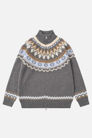 Concert Outfit High-Neck knitwear Diamond Weave Jacquard Sweater