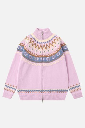 Concert Outfit High-Neck knitwear Diamond Weave Jacquard Sweater