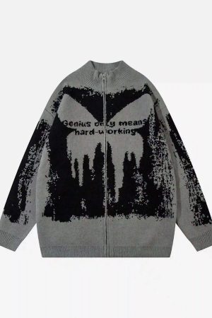 Concert Outfit High Street Abstract Pattern Zipper Stand Collar Cardigan