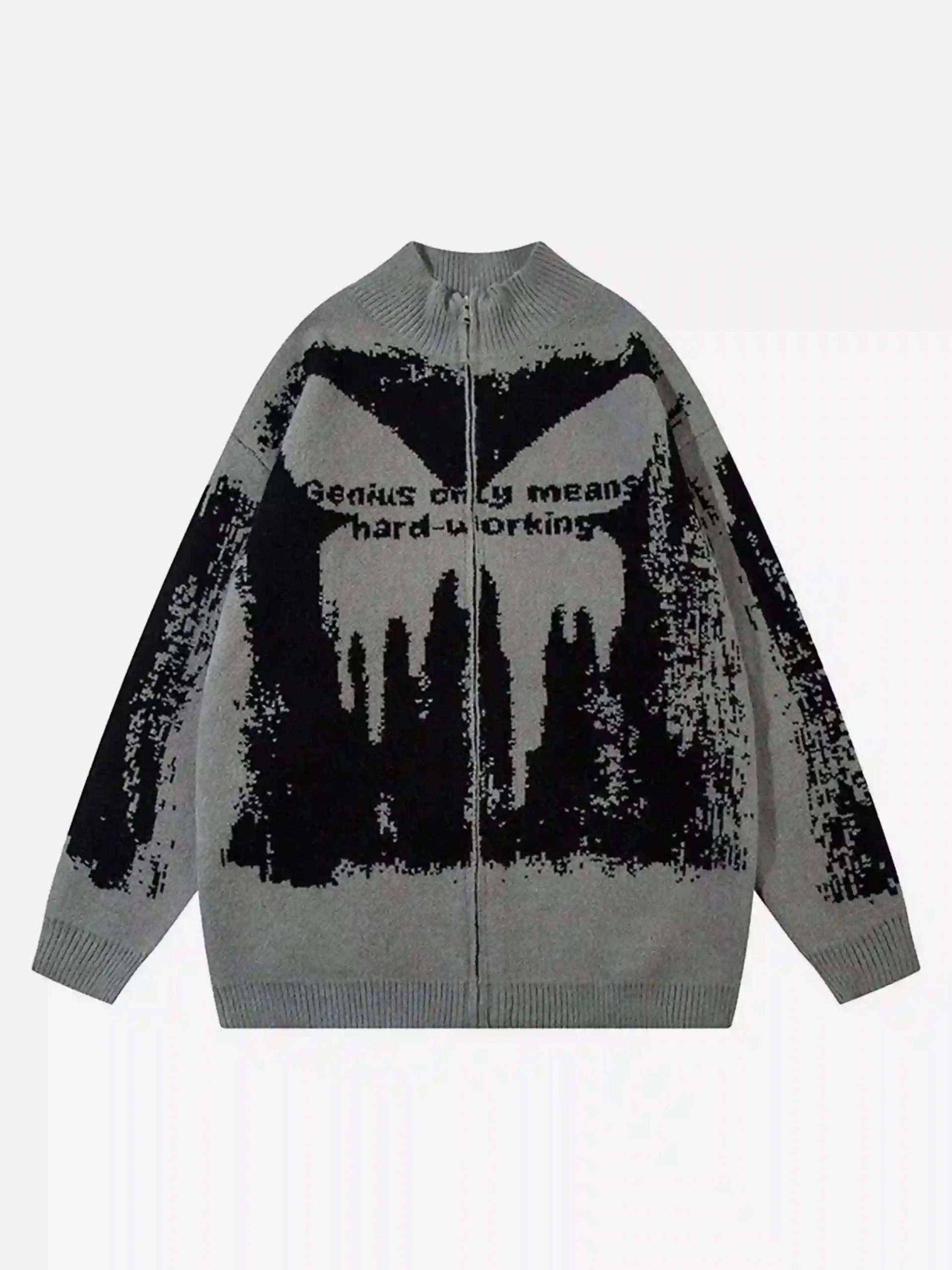 Concert Outfit High Street Abstract Pattern Zipper Stand Collar Cardigan Concert Outfit High Street Abstract Pattern Zipper Stand Collar Cardigan