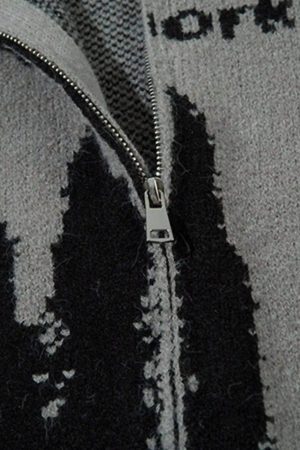 Concert Outfit High Street Abstract Pattern Zipper Stand Collar Cardigan