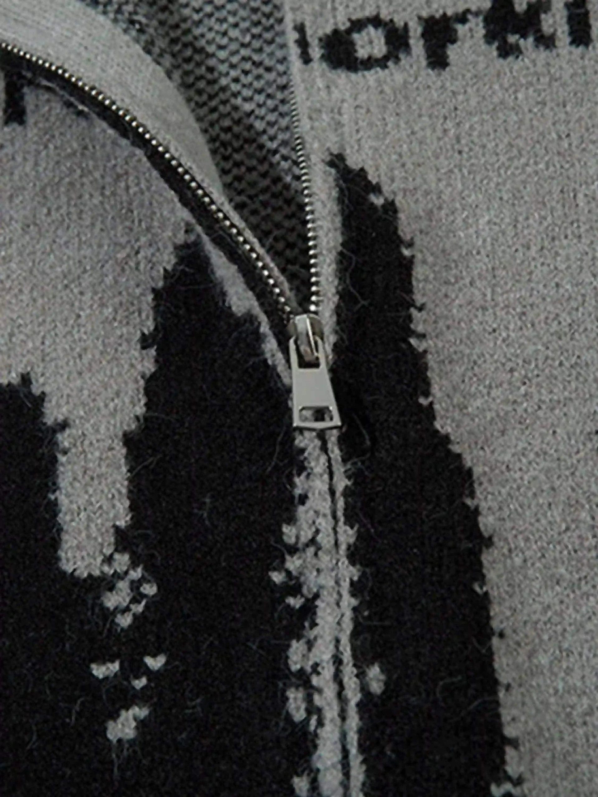 Concert Outfit High Street Abstract Pattern Zipper Stand Collar Cardigan Concert Outfit High Street Abstract Pattern Zipper Stand Collar Cardigan