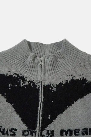 Concert Outfit High Street Abstract Pattern Zipper Stand Collar Cardigan