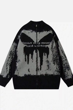 Concert Outfit High Street Abstract Pattern Zipper Stand Collar Cardigan