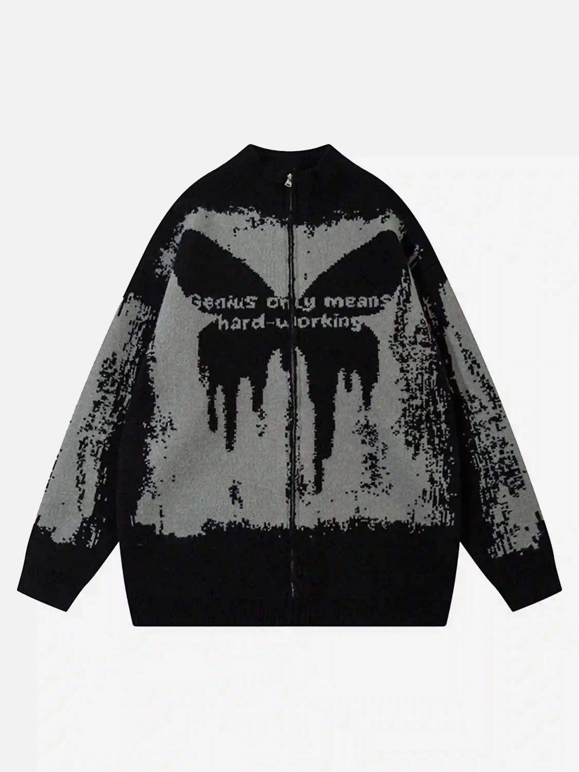 Concert Outfit High Street Abstract Pattern Zipper Stand Collar Cardigan Concert Outfit High Street Abstract Pattern Zipper Stand Collar Cardigan