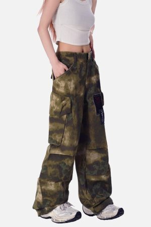 Concert Outfit High Street Badge Camouflage Multi-Pocket Pants