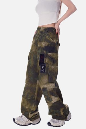 Concert Outfit High Street Badge Camouflage Multi-Pocket Pants