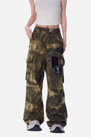 Concert Outfit High Street Badge Camouflage Multi-Pocket Pants