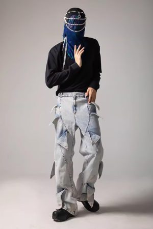 Concert Outfit High Street Deconstructed Washed Jeans