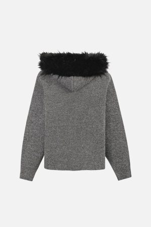 Concert Outfit High Street Detachable Fur Collar Half-Zipped Sweater