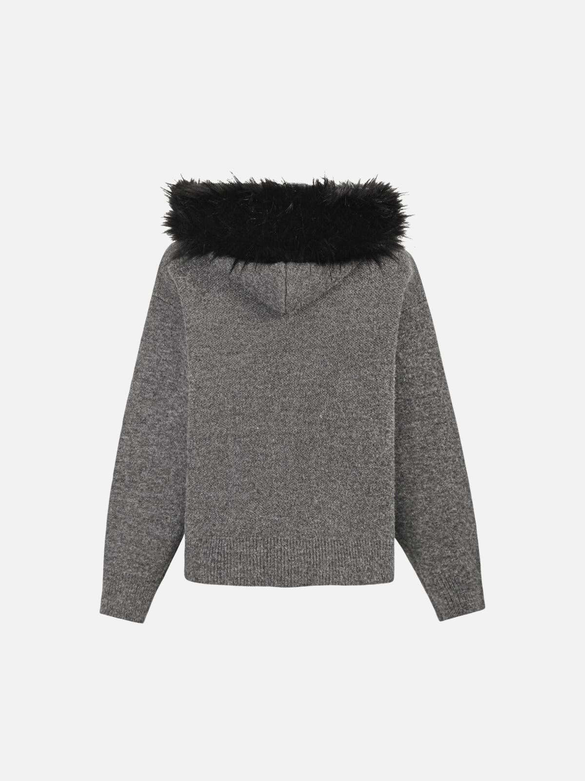 Concert Outfit High Street Detachable Fur Collar Half-Zipped Sweater Concert Outfit High Street Detachable Fur Collar Half-Zipped Sweater