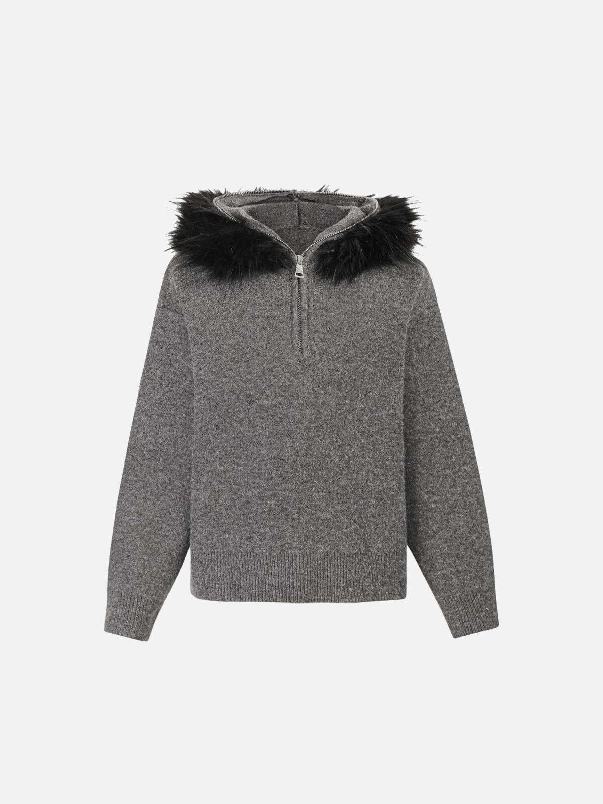 Concert Outfit High Street Detachable Fur Collar Half-Zipped Sweater Concert Outfit High Street Detachable Fur Collar Half-Zipped Sweater