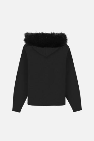 Concert Outfit High Street Detachable Fur Collar Half-Zipped Sweater