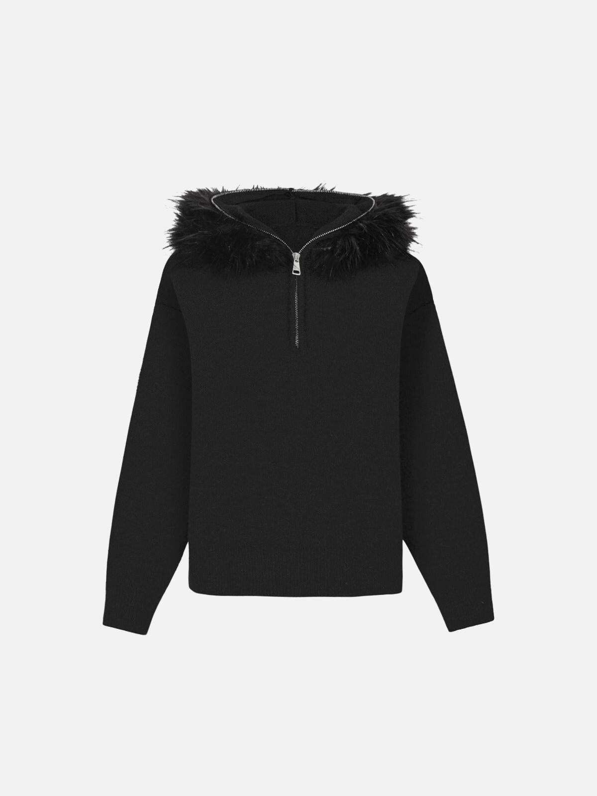 Concert Outfit High Street Detachable Fur Collar Half-Zipped Sweater Concert Outfit High Street Detachable Fur Collar Half-Zipped Sweater