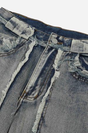 Concert Outfit High Street Distressed Raw Edge Jeans
