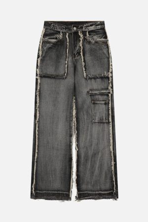 Concert Outfit High Street Distressed Raw Edge Jeans