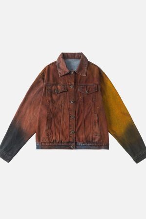 Concert Outfit High Street Distressed Spray-Painted Denim Jacket