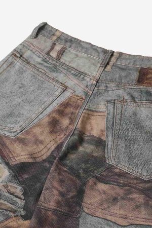 Concert Outfit High Street Distressed Washed Printed Jeans