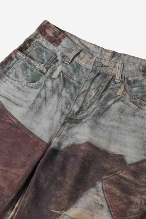 Concert Outfit High Street Distressed Washed Printed Jeans