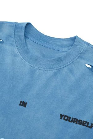 Concert Outfit High Street Gradient Design Hole T-Shirt