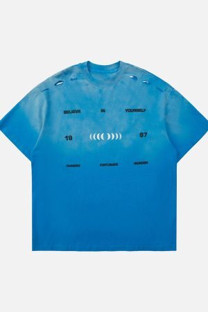 Concert Outfit High Street Gradient Design Hole T-Shirt