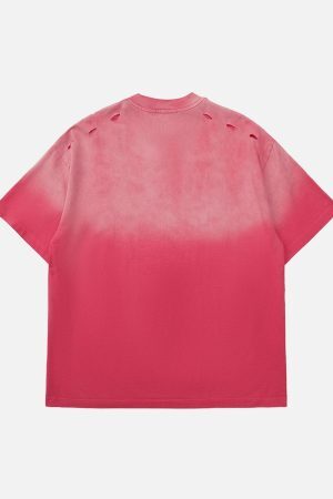 Concert Outfit High Street Gradient Design Hole T-Shirt