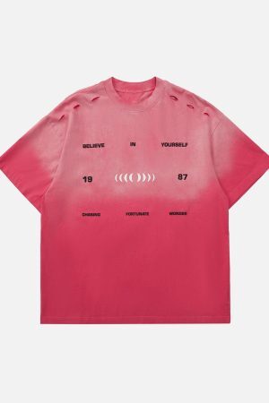 Concert Outfit High Street Gradient Design Hole T-Shirt