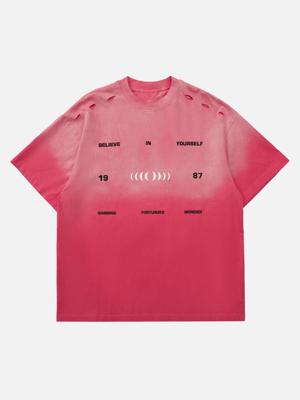 Concert Outfit High Street Gradient Design Hole T-Shirt Concert Outfit High Street Gradient Design Hole T-Shirt