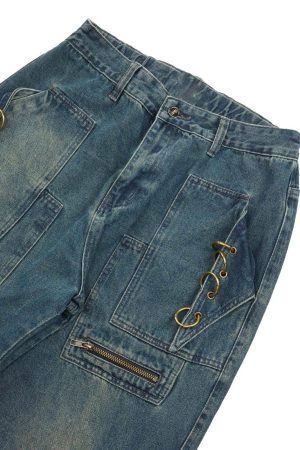 Concert Outfit High Street Heavy Duty Design Multi-Pocket Jeans