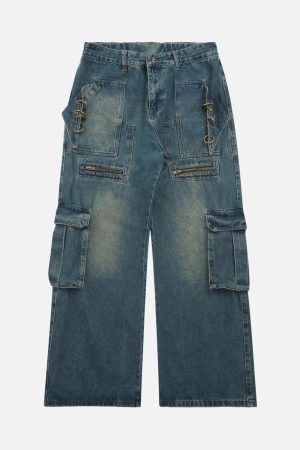 Concert Outfit High Street Heavy Duty Design Multi-Pocket Jeans