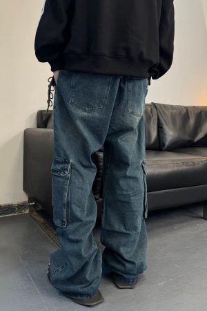 Concert Outfit High Street Heavy Duty Design Multi-Pocket Jeans