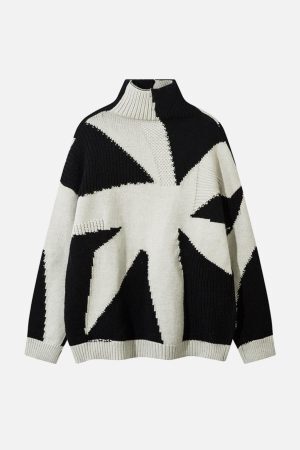 Concert Outfit High Street High-Neck Spiral Jacquard Sweater