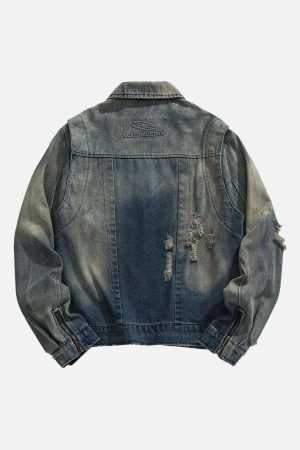 Concert Outfit High Street Hip-Hop Distressed Washed Denim Jacket