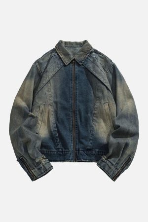 Concert Outfit High Street Hip-Hop Distressed Washed Denim Jacket