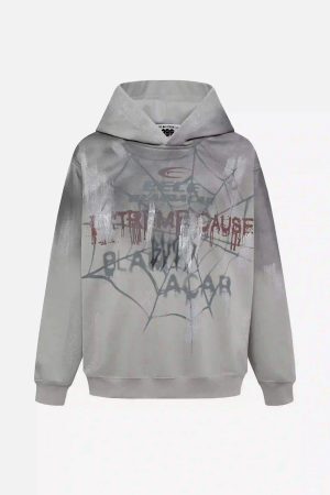 Concert Outfit High Street Hip Hop Spider Web Print Hoodie