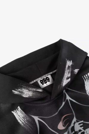 Concert Outfit High Street Hip Hop Spider Web Print Hoodie