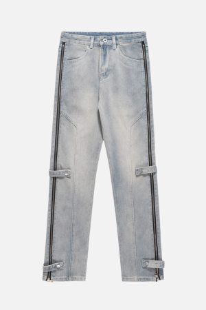 Concert Outfit High Street Hip-Hop Zipper Straight Jeans