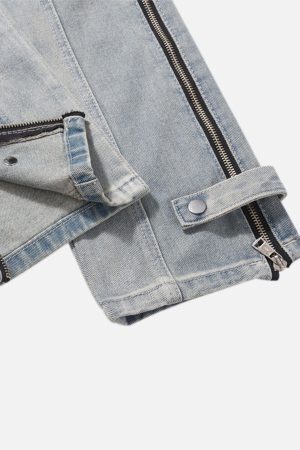 Concert Outfit High Street Hip-Hop Zipper Straight Jeans