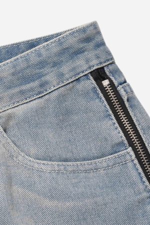 Concert Outfit High Street Hip-Hop Zipper Straight Jeans