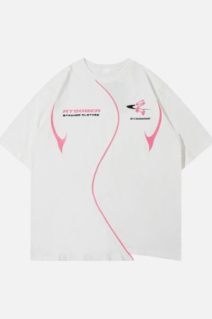 Concert Outfit High Street Motorcycle Print Asymmetric T-Shirt