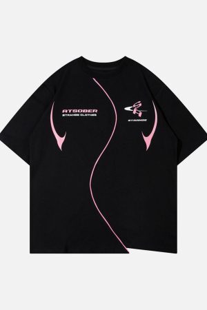 Concert Outfit High Street Motorcycle Print Asymmetric T-Shirt