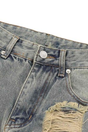 Concert Outfit High Street Washed And Torn Work Pockets Denim Pants