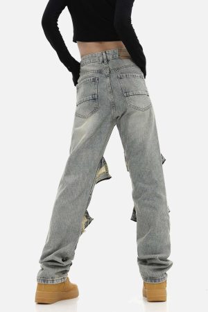Concert Outfit High Street Washed And Torn Work Pockets Denim Pants